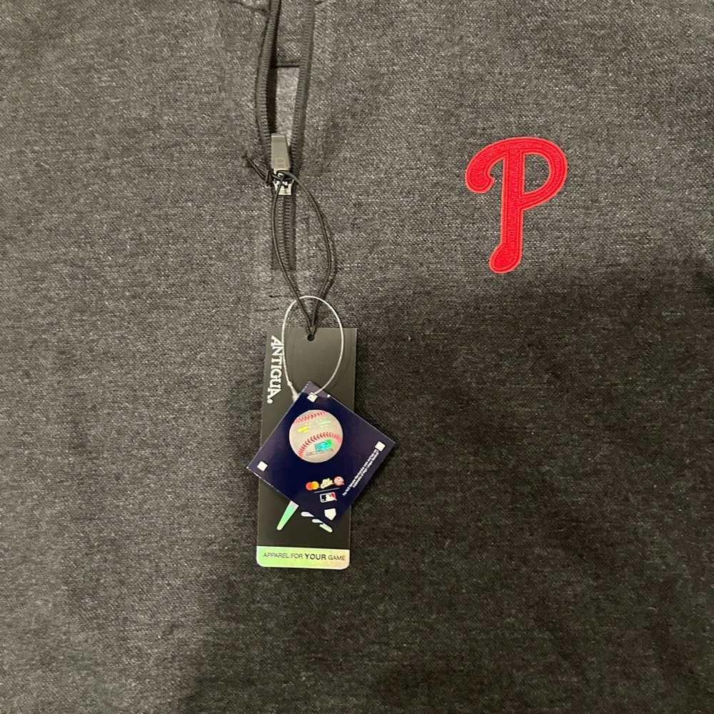 Antigua Men’s Black Sleeve QTR Zip Pullover Philadelphia Phillies - Picture 3 of 4